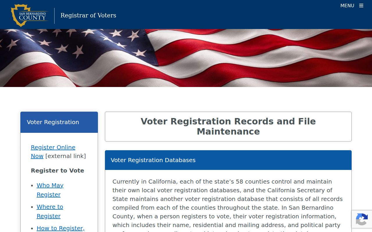 Barstow voter registration records on the San Bernardino County voter registration list maintenance page